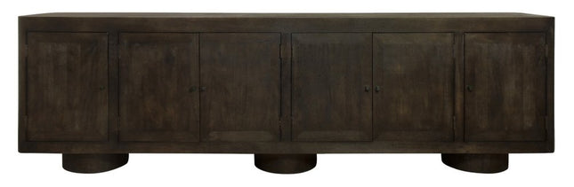 108" Dark Brown Distressed Solid Wood Sideboard Soft Close with Six Doors HomeRoots