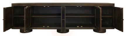 108" Dark Brown Distressed Solid Wood Sideboard Soft Close with Six Doors HomeRoots