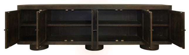108" Dark Brown Distressed Solid Wood Sideboard Soft Close with Six Doors HomeRoots