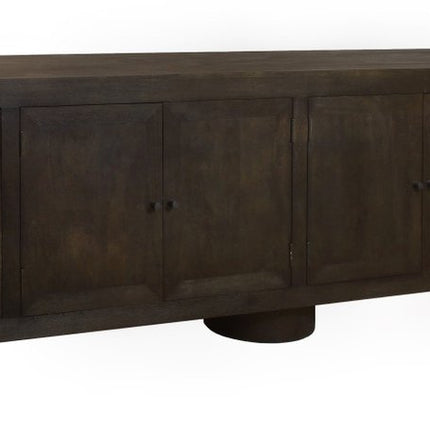 108" Dark Brown Distressed Solid Wood Sideboard Soft Close with Six Doors HomeRoots