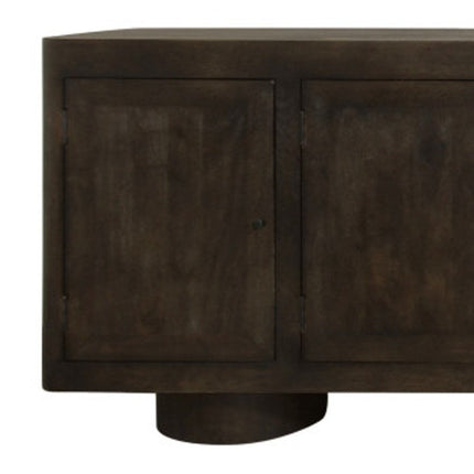 108" Dark Brown Distressed Solid Wood Sideboard Soft Close with Six Doors HomeRoots