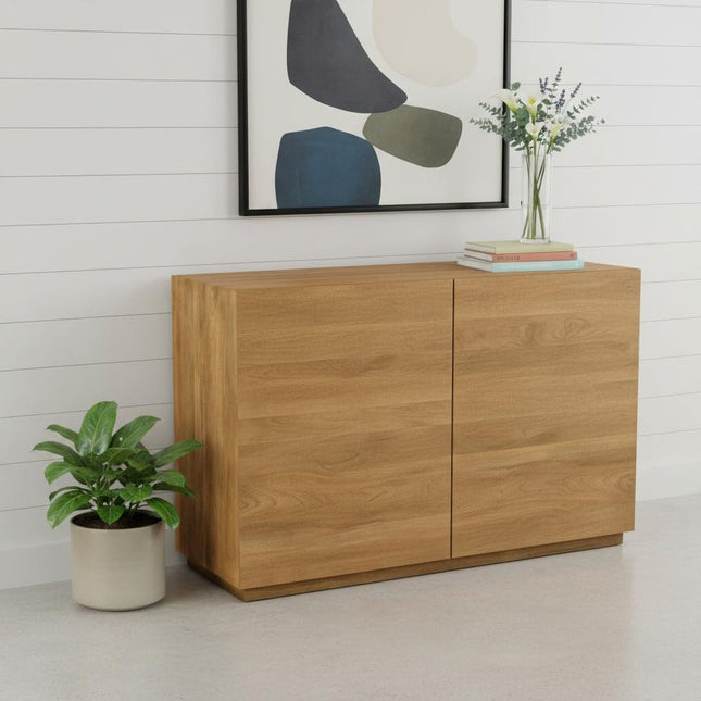 48" Tan Distressed Solid Wood Sideboard Soft Close with Two Doors HomeRoots