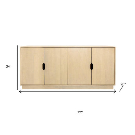 72" Natural Distressed Solid Wood Carved Geometric Sideboard with Four Doors HomeRoots
