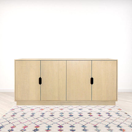 72" Natural Distressed Solid Wood Carved Geometric Sideboard with Four Doors HomeRoots