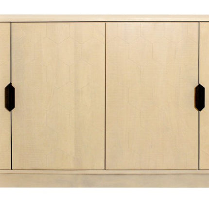72" Natural Distressed Solid Wood Carved Geometric Sideboard with Four Doors HomeRoots