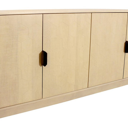 72" Natural Distressed Solid Wood Carved Geometric Sideboard with Four Doors HomeRoots