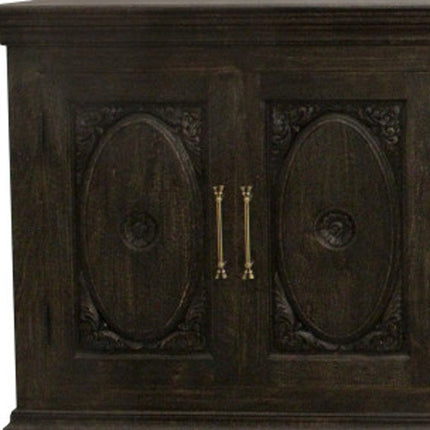 103" Black Distressed Solid Wood Carved Floral Sideboard with Six Doors HomeRoots