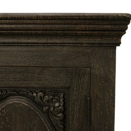 103" Black Distressed Solid Wood Carved Floral Sideboard with Six Doors HomeRoots
