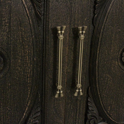103" Black Distressed Solid Wood Carved Floral Sideboard with Six Doors HomeRoots