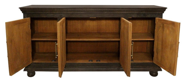 73" Black Distressed Solid Wood Carved Floral Sideboard With Four Doors HomeRoots
