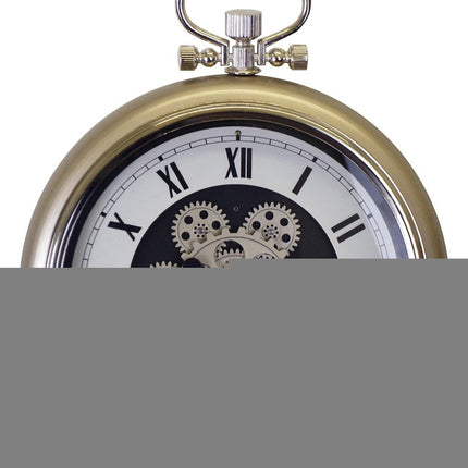16" Champagne White And Black Metal Skeleton Exposed Gear Pocket Watch Wall Clock HomeRoots
