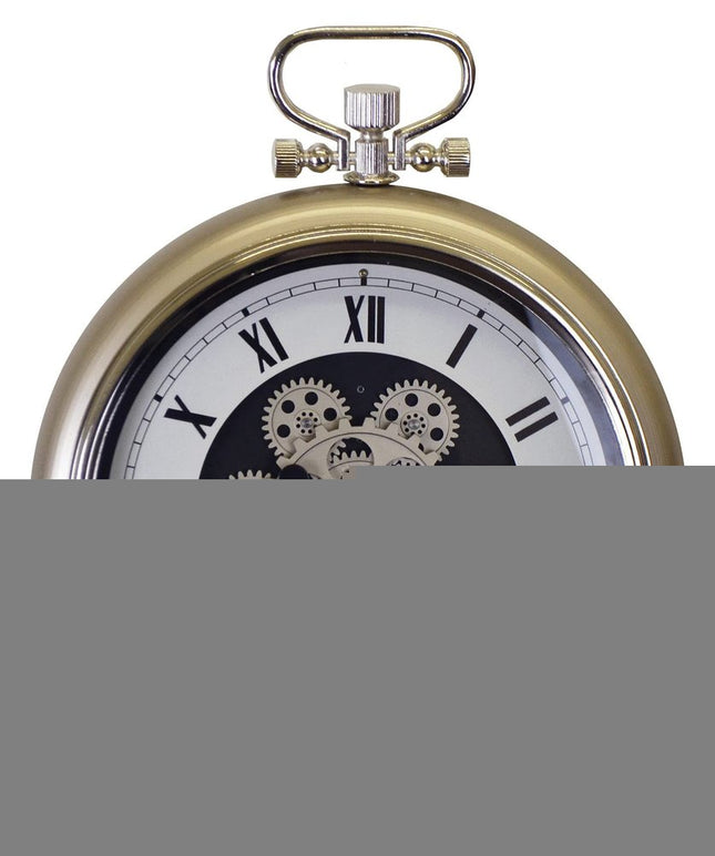16" Champagne White And Black Metal Skeleton Exposed Gear Pocket Watch Wall Clock HomeRoots