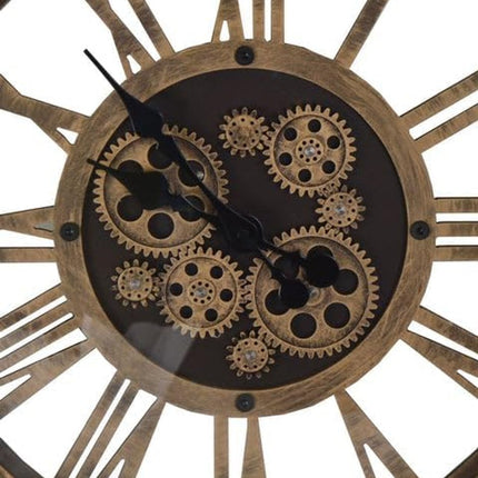 18" Antiqued Gold And Black Metal Silent Skeleton Exposed Gear Round Wall Clock HomeRoots