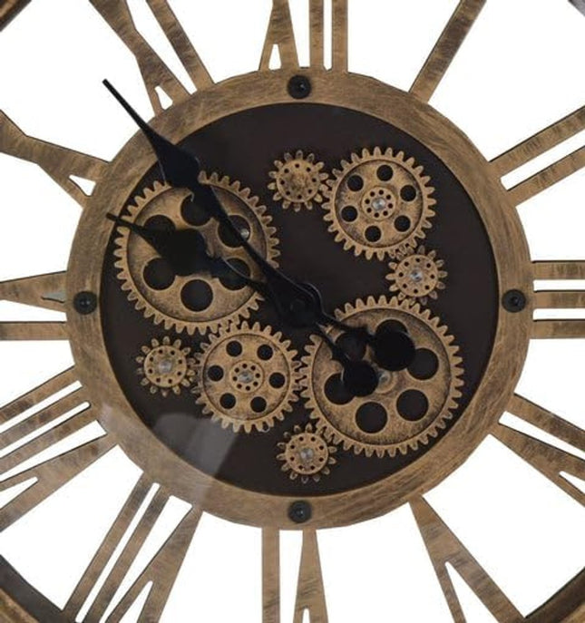 18" Antiqued Gold And Black Iron Silent Skeleton Exposed Gear Round Wall Clock HomeRoots