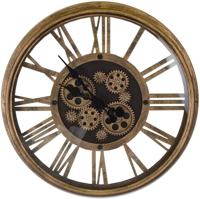 18" Antiqued Gold And Black Iron Silent Skeleton Exposed Gear Round Wall Clock HomeRoots