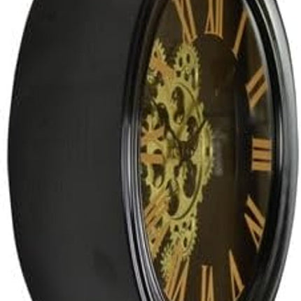 13" Black Orange And Gold Metal Silent Skeleton Distressed Exposed Gear Round Wall Clock HomeRoots