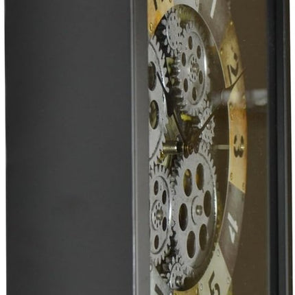 11" Black Gold And Silver Metal Silent Skeleton Distressed Exposed Gear Square Wall Clock HomeRoots
