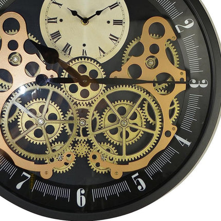 18" Black Gold And White Iron Silent Skeleton Exposed Gear Round Wall Clock HomeRoots