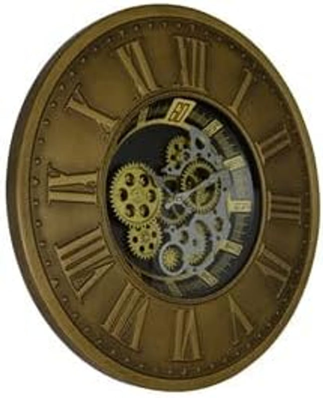 18" Black Gold And Silver Iron Silent Skeleton Exposed Gear Round Wall Clock HomeRoots