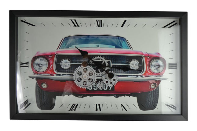 23" Black Red And Silver Iron Silent Analog Exposed Gear Wall Clock HomeRoots