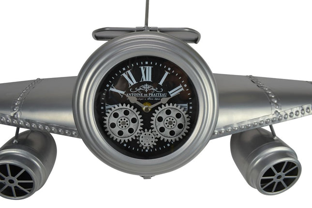 34" Black And Silver Iron Silent Analog Exposed Gear Novelty Wall Clock