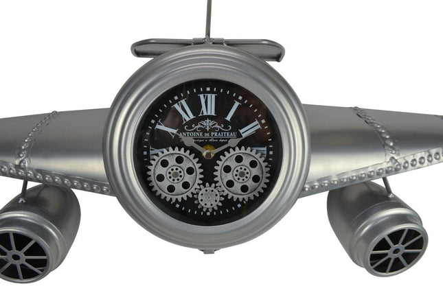 34" Silver And Black Metal Silent Analog Exposed Gear Novelty Wall Clock HomeRoots