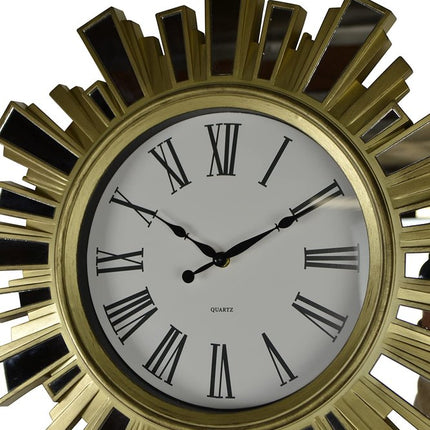 19" Gold And Clear Mirrored Glass And Heavy Duty Plastic Silent Analog Sunburst Wall Clock HomeRoots