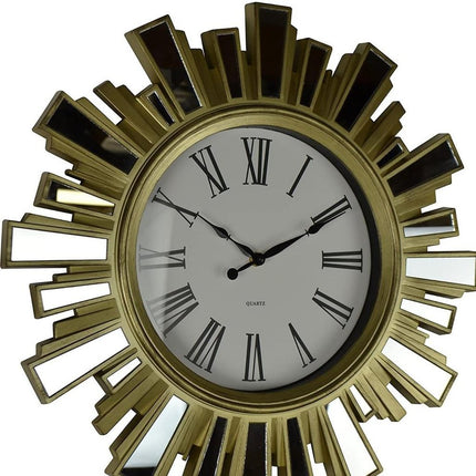 19" Gold And Clear Mirrored Glass And Heavy Duty Plastic Silent Analog Sunburst Wall Clock HomeRoots
