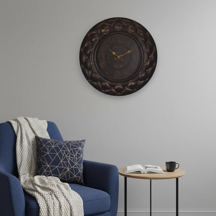 20" Brown And Gold Heavy Duty Plastic Silent Analog Round Wall Clock HomeRoots