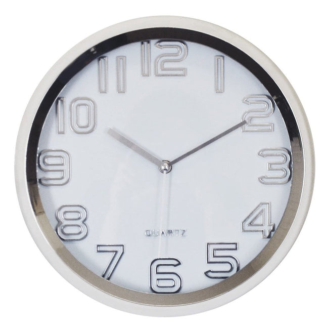 12" Silver And White Heavy Duty Plastic Silent Analog Round Wall Clock HomeRoots