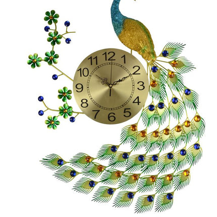 27" Gold Blue And Green Silent Analog Peacock Novelty Wall Clock HomeRoots