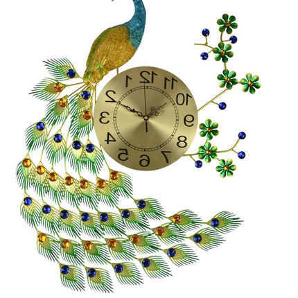 27" Gold Blue And Green Metal Silent Analog Peacock Novelty Wall Clock HomeRoots