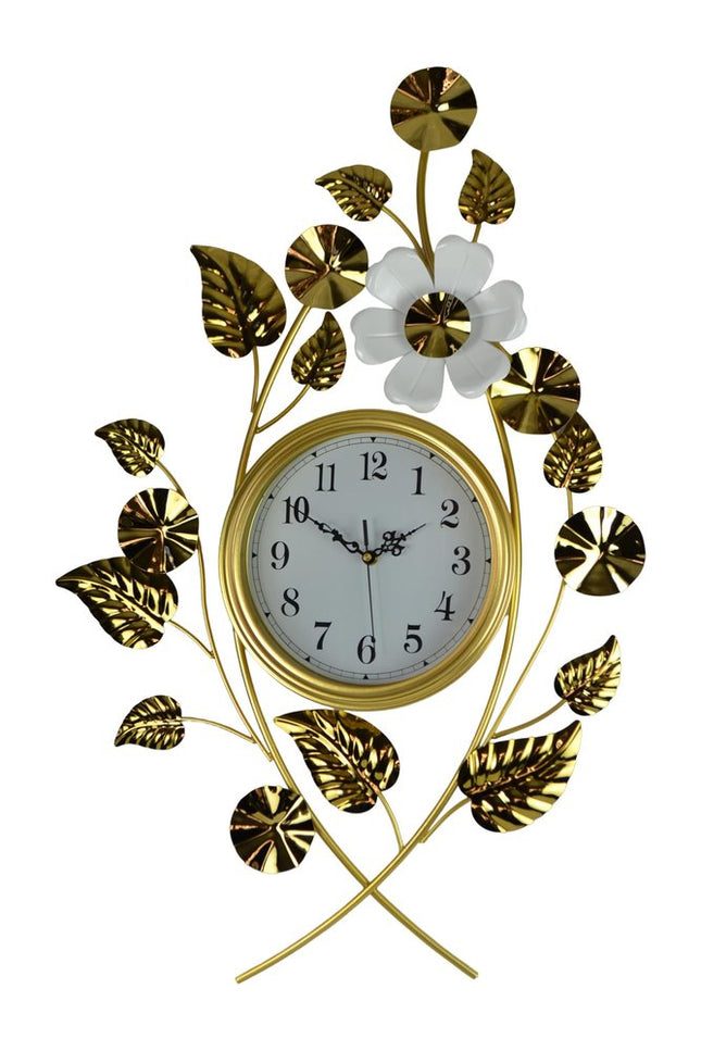22" Gold And White Iron Silent Analog Floral Novelty Wall Clock HomeRoots