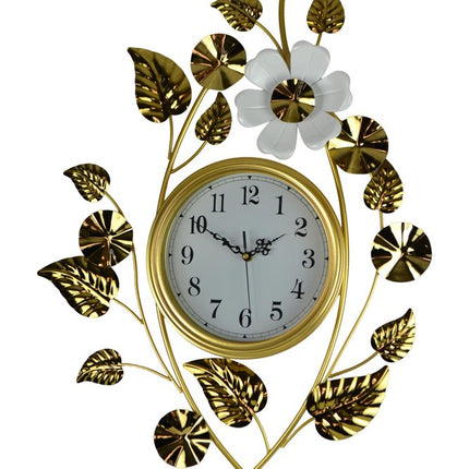 22" Gold And White Metal Silent Analog Floral Novelty Wall Clock HomeRoots