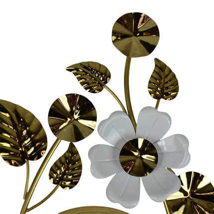 22" Gold And White Iron Silent Analog Floral Novelty Wall Clock HomeRoots