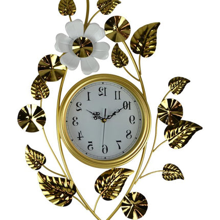 22" Gold And White Iron Silent Analog Floral Novelty Wall Clock HomeRoots