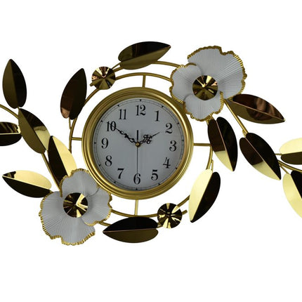 40" Gold And White Iron Silent Analog Floral Novelty Wall Clock HomeRoots