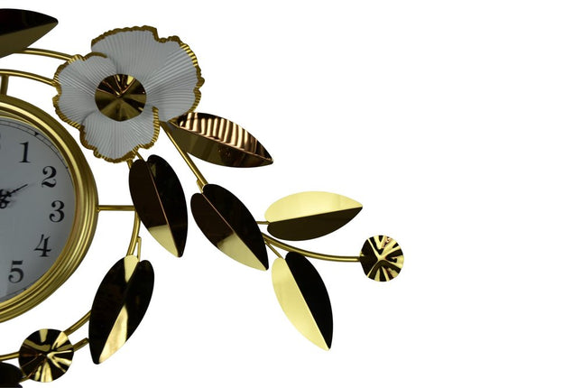 40" Gold And White Iron Silent Analog Floral Novelty Wall Clock HomeRoots