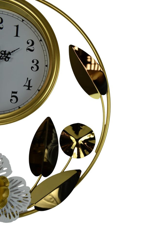 20" Gold And White Iron Silent Analog Floral Round Wall Clock HomeRoots