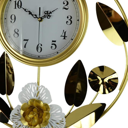20" Gold And White Iron Silent Analog Floral Round Wall Clock HomeRoots