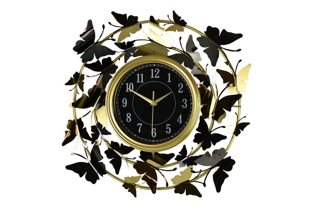 22" Gold Silver And Black Iron Silent Analog Butterfly Round Wall Clock HomeRoots