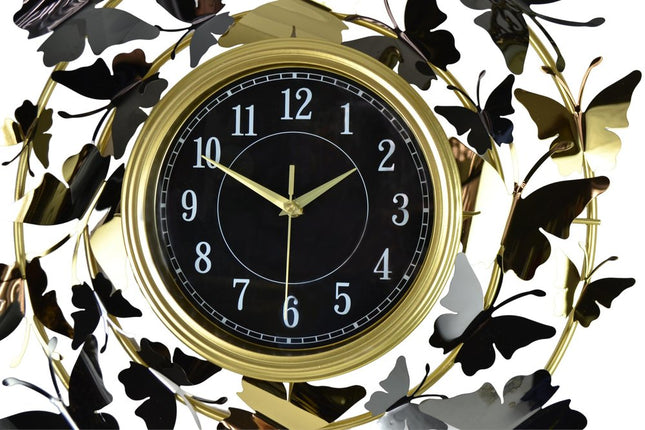 22" Gold Silver And Black Iron Silent Analog Butterfly Round Wall Clock HomeRoots