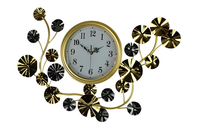 27" Gold Silver And White Iron Silent Analog Floral Novelty Wall Clock HomeRoots