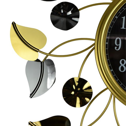 24" Gold Black And Silver Metal Silent Analog Floral Round Wall Clock HomeRoots