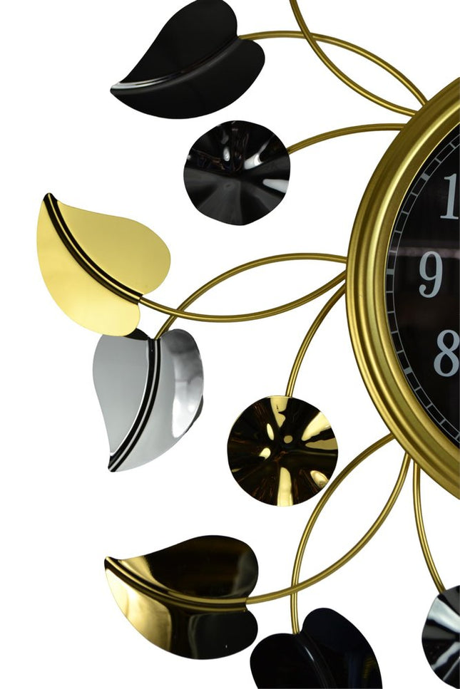 24" Gold Black And Silver Iron Silent Analog Floral Round Wall Clock HomeRoots