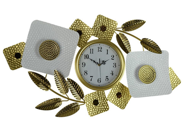 37" Gold And White Iron Silent Analog Floral Oval Wall Clock HomeRoots