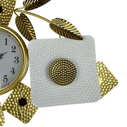 37" Gold And White Iron Silent Analog Floral Oval Wall Clock HomeRoots