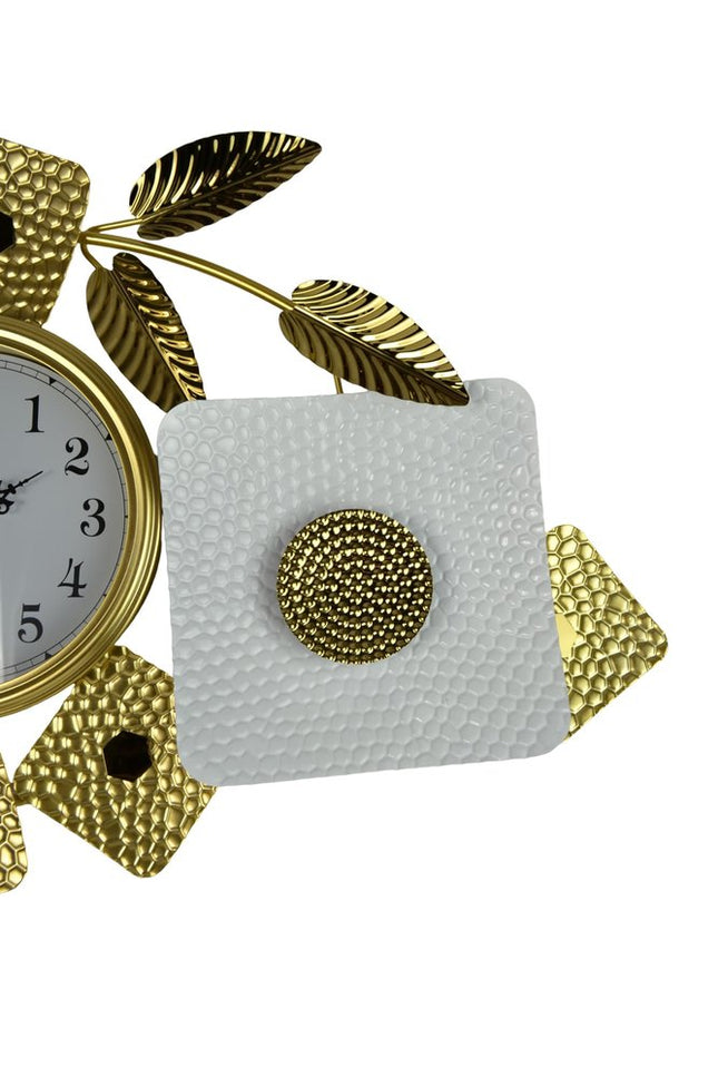 37" Gold And White Iron Silent Analog Floral Oval Wall Clock HomeRoots