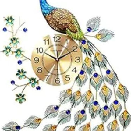 31" Blue Green And Gold Silent Analog Peacock Novelty Wall Clock HomeRoots