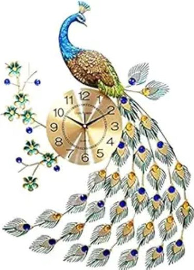 31" Blue Green And Gold Silent Analog Peacock Novelty Wall Clock HomeRoots